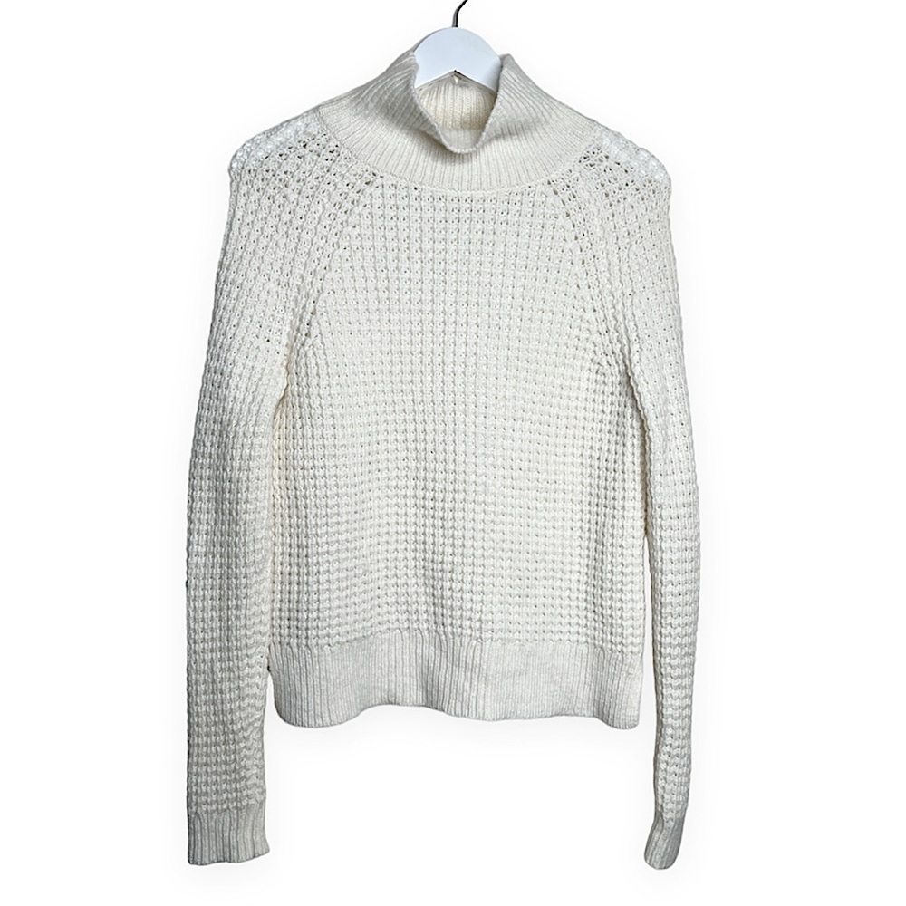 Loft Wool Blend Women’s Turtle Neck Knit Sweater in Light Cream Color Size Small